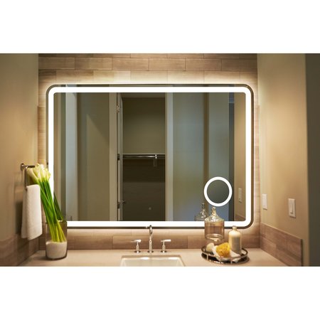 Innoci-Usa Electra 48 in. W x 32 in. H Rectangular Round Corner LED Mirror with Cosmetic Mirror 63664832